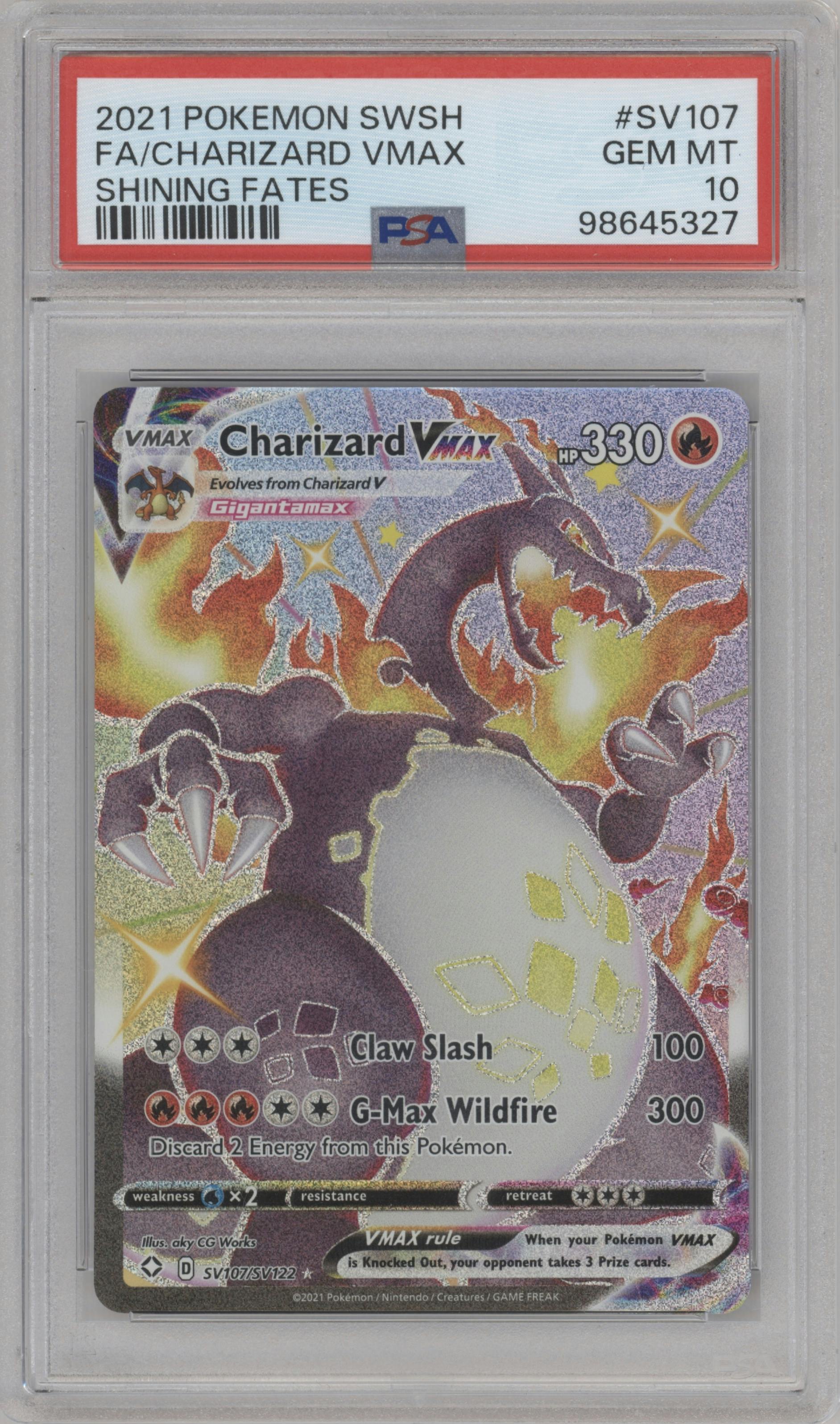 Charizard VMAX  from the 2021 Pokemon SWSH set graded by PSA and given an overall grade of 10.