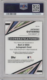 Anthony Gutierrez from the 2022 Bowman’s Best   set graded by PSA and given an overall grade of 9.