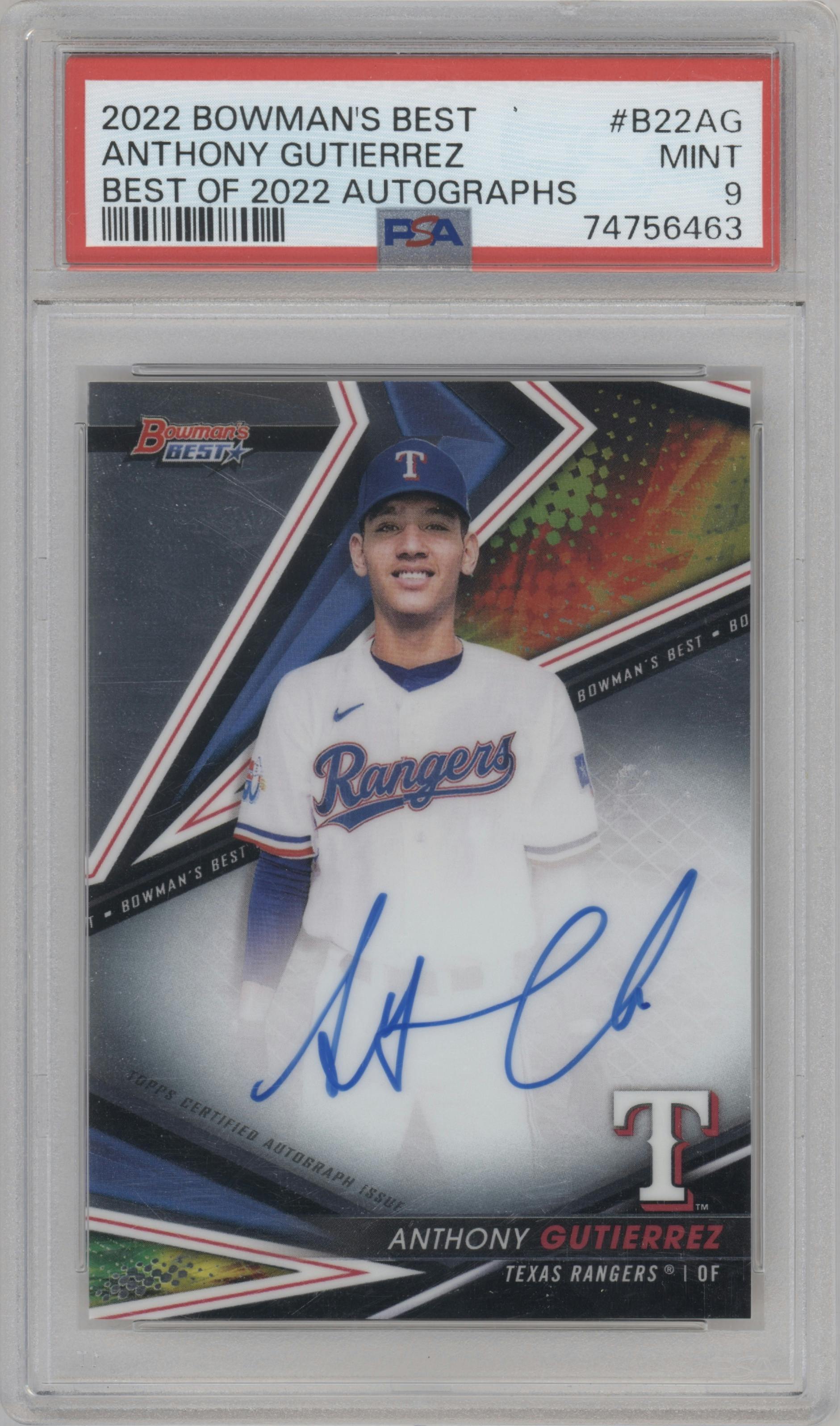 Anthony Gutierrez from the 2022 Bowman’s Best   set graded by PSA and given an overall grade of 9.