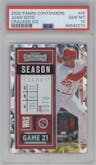 Juan Soto from the 2020 Panini Contenders set featuring a Cracked Ice parallel graded by PSA and given an overall grade of 10.