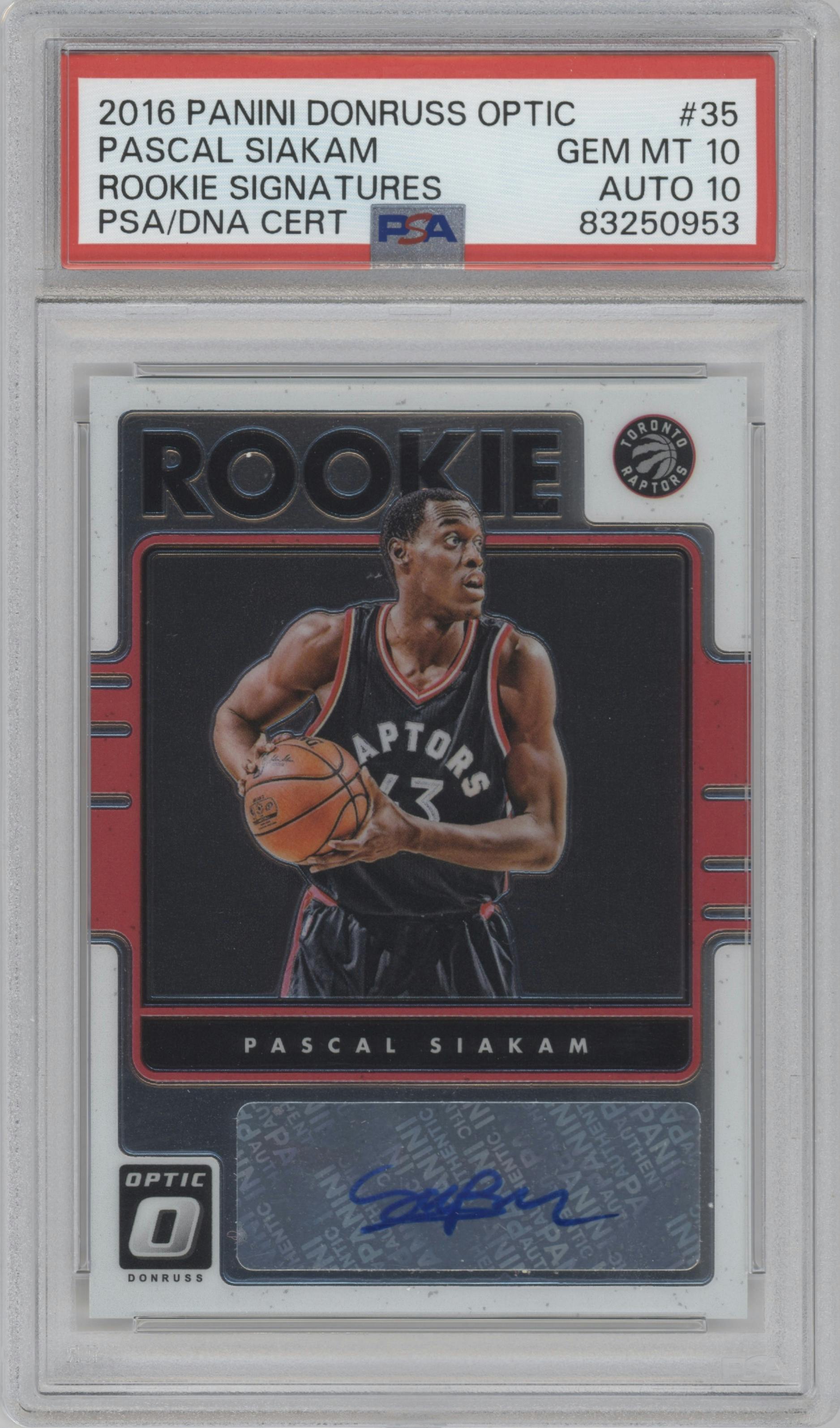 Pascal Siakam from the 2016-17 Panini Donruss Optic set graded by PSA and given an overall grade of 10.