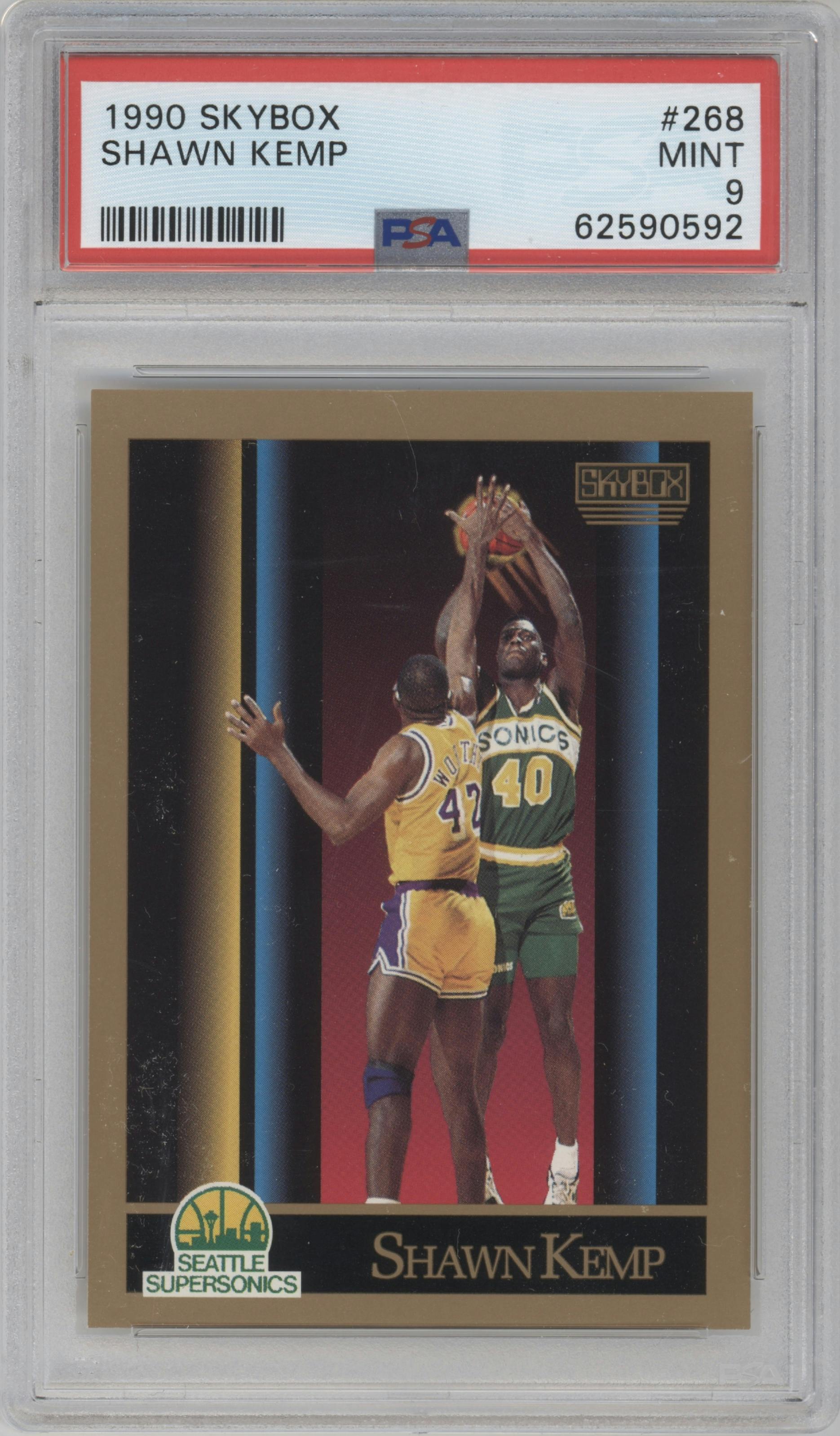 Shawn Kemp from the 1990-91 SkyBox  set graded by PSA and given an overall grade of 9.