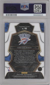  Chet Holmgren from the 2022-23 Panini Select set featuring a Green Disco parallel graded by PSA and given an overall grade of 10.