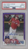 Josh Jung from the 2023 Topps Chrome set featuring a Purple Speckle Refractor parallel graded by PSA and given an overall grade of 10.