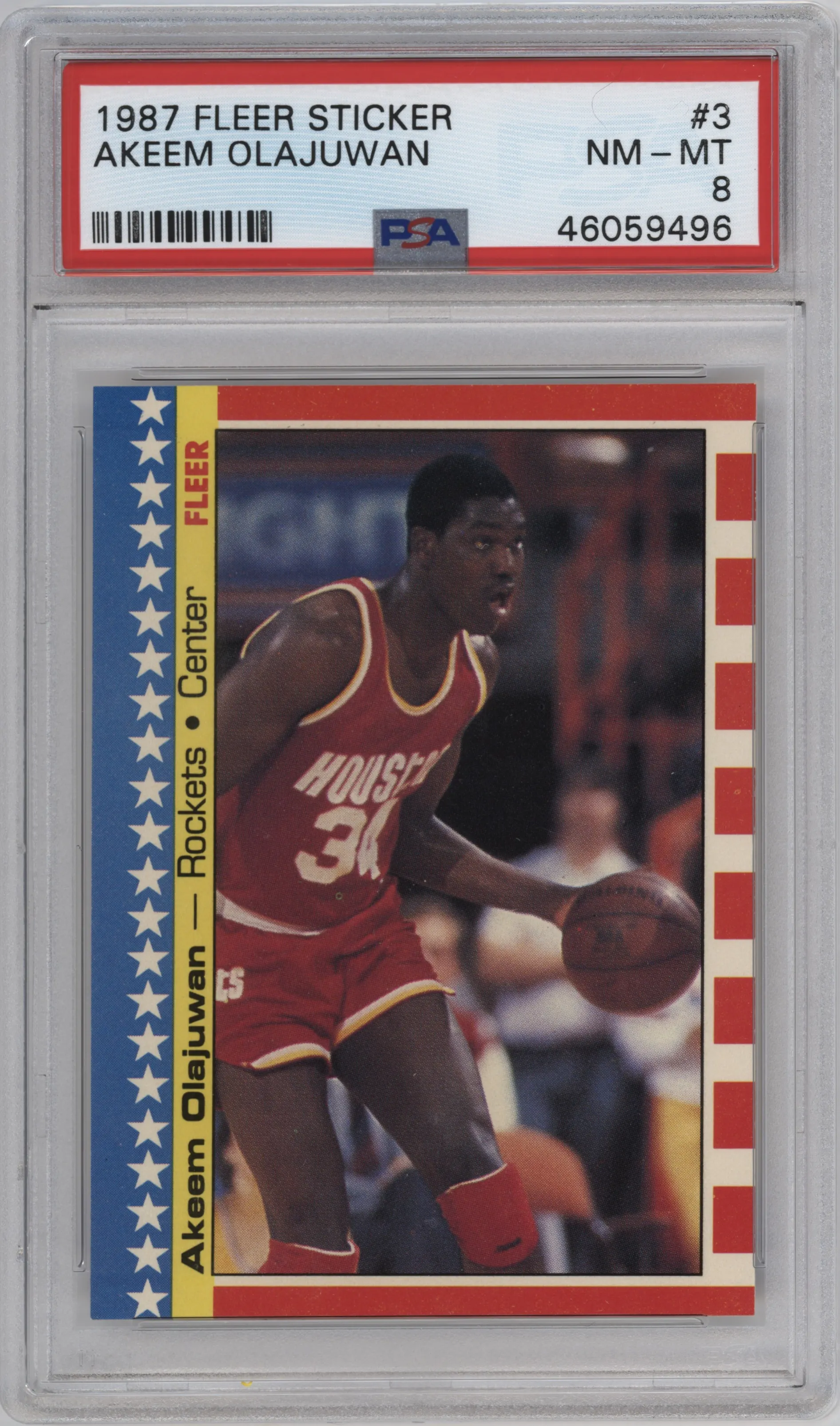1987 Fleer Sticker Akeem Olajuwon PSA 8