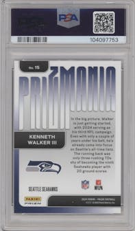 Kenneth Walker III from the 2024 Panini Prizm set graded by PSA and given an overall grade of 9.