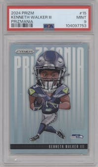 Kenneth Walker III from the 2024 Panini Prizm set graded by PSA and given an overall grade of 9.