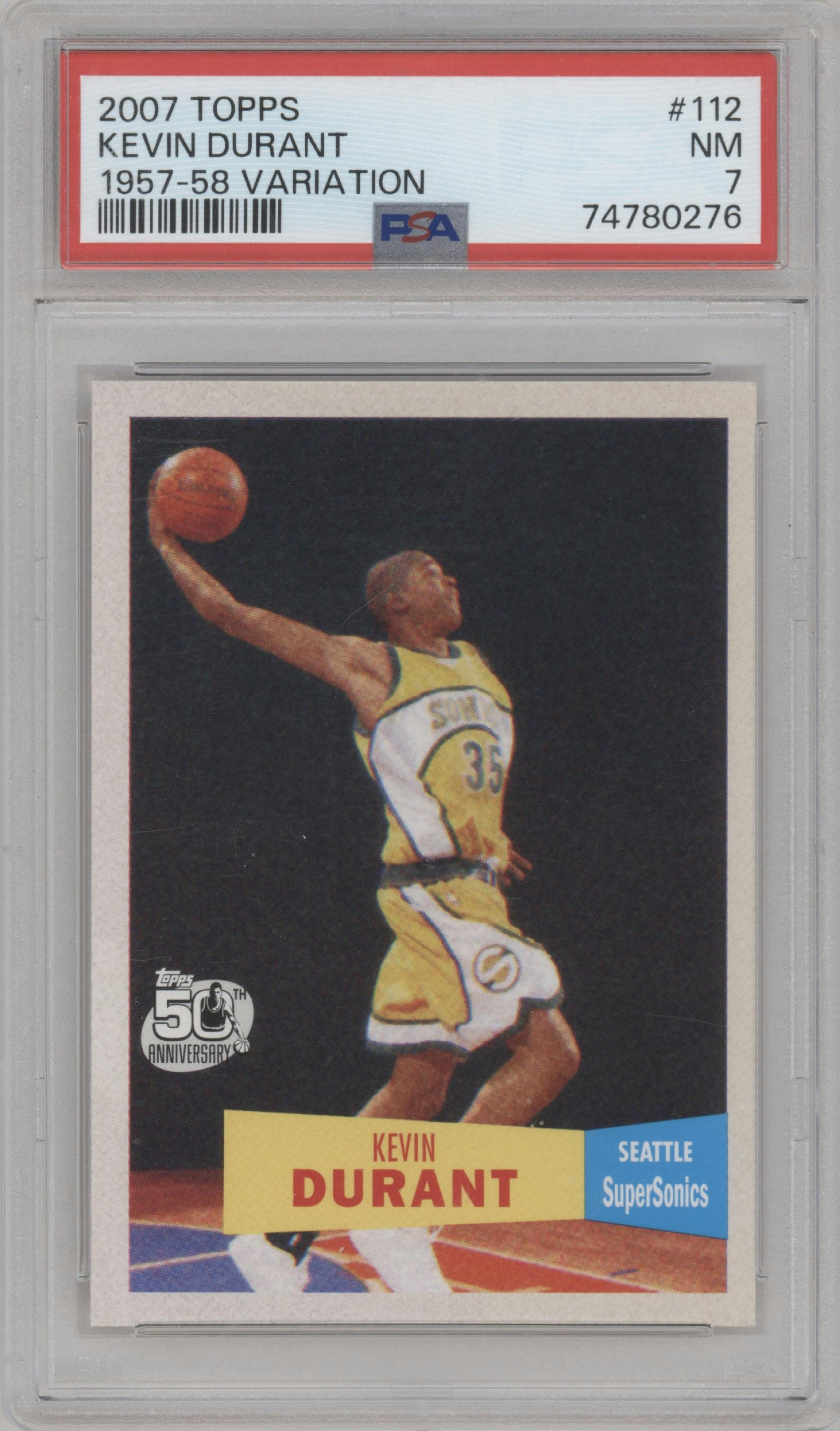 Kevin Durant from the 2007-08 Topps set graded by PSA and given an overall grade of 7.