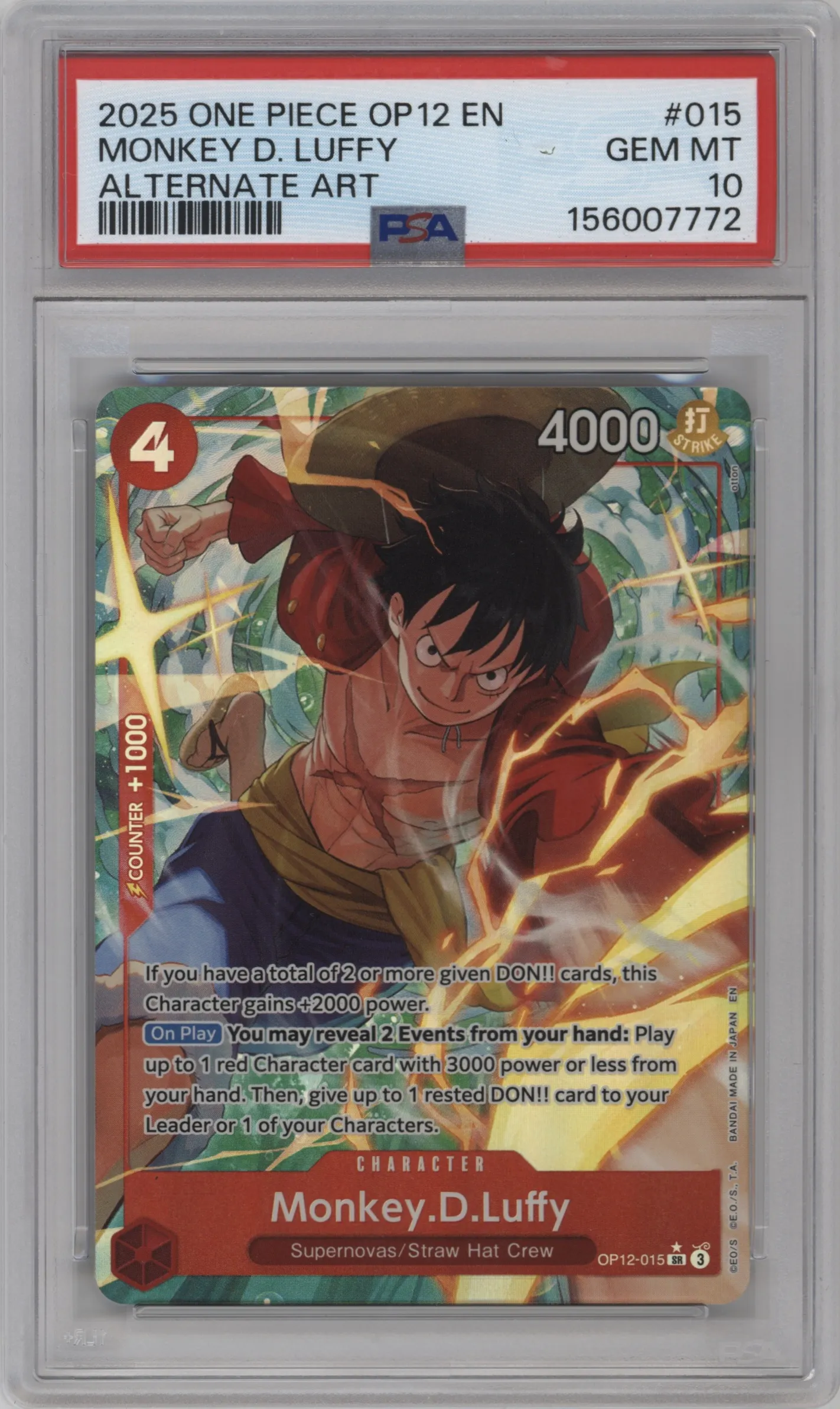 2025 One Piece Legacy of the Master Monkey.D.Luffy Alternate Art SR #OP12-015 SR PSA 10
