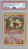 Blaine's Arcanine from the 2000 Pokemon GH set graded by PSA and given an overall grade of 7.