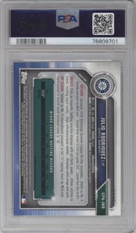 Julio Rodriguez from the 2019 Bowman  set featuring a Atomic Refractor parallel graded by PSA and given an overall grade of 9.