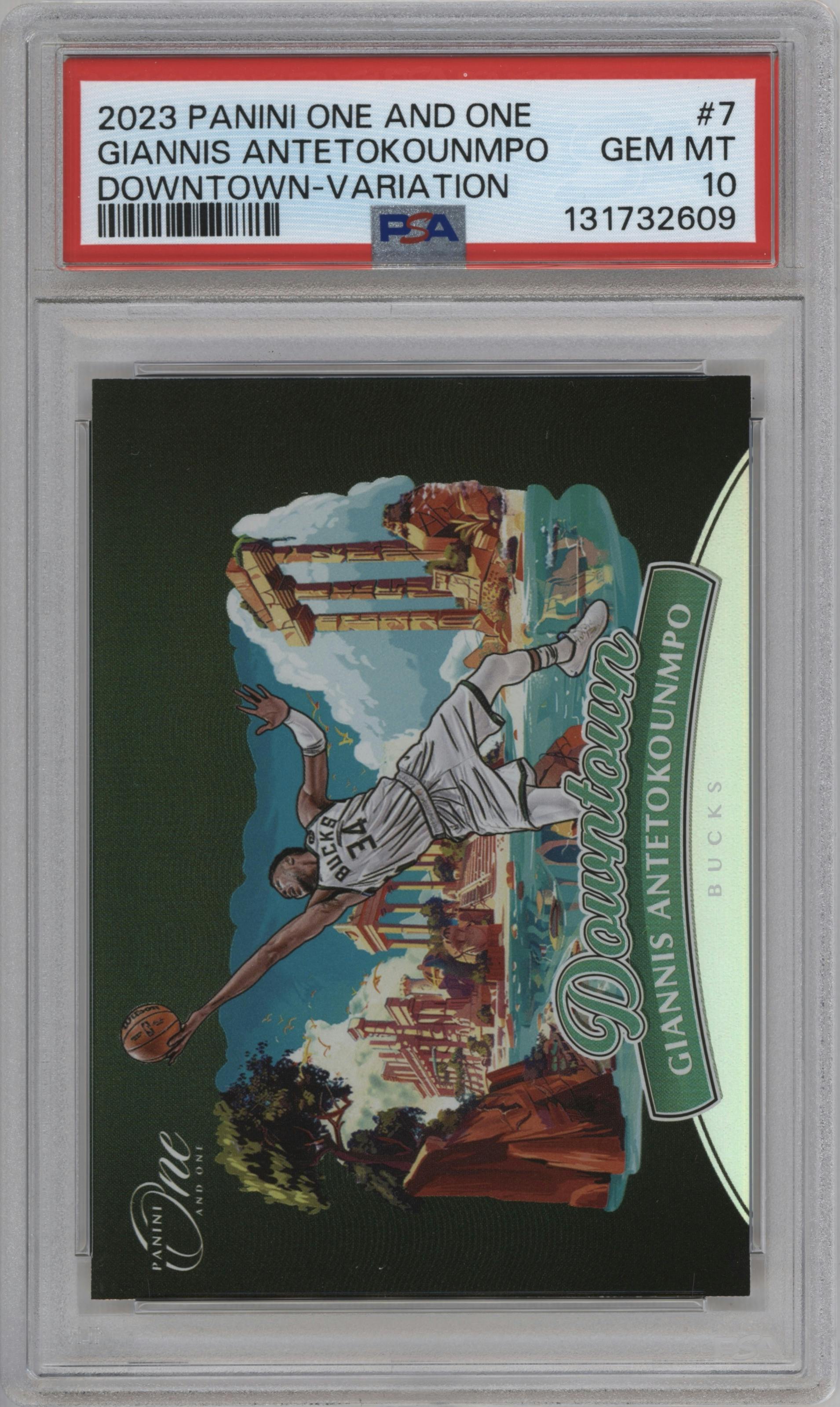 Giannis Antetokounmpo from the 2023-24 Panini One and One set graded by PSA and given an overall grade of 10.