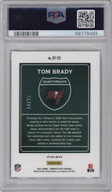 Tom Brady from the 2021 Panini Donruss Optic set featuring a Black Pandora parallel graded by PSA and given an overall grade of 9.