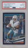 Tyreek Hill from the 2023 Donruss Optic set featuring a Purple Stars parallel graded by PSA and given an overall grade of 10.