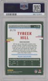 Tyreek Hill from the 2023 Donruss Optic set featuring a Purple Stars parallel graded by PSA and given an overall grade of 10.