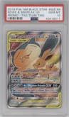 Eevee/Snorlax GX from the 2019 Pokemon S&M  set featuring a Tag Team Tins parallel graded by PSA and given an overall grade of 10.