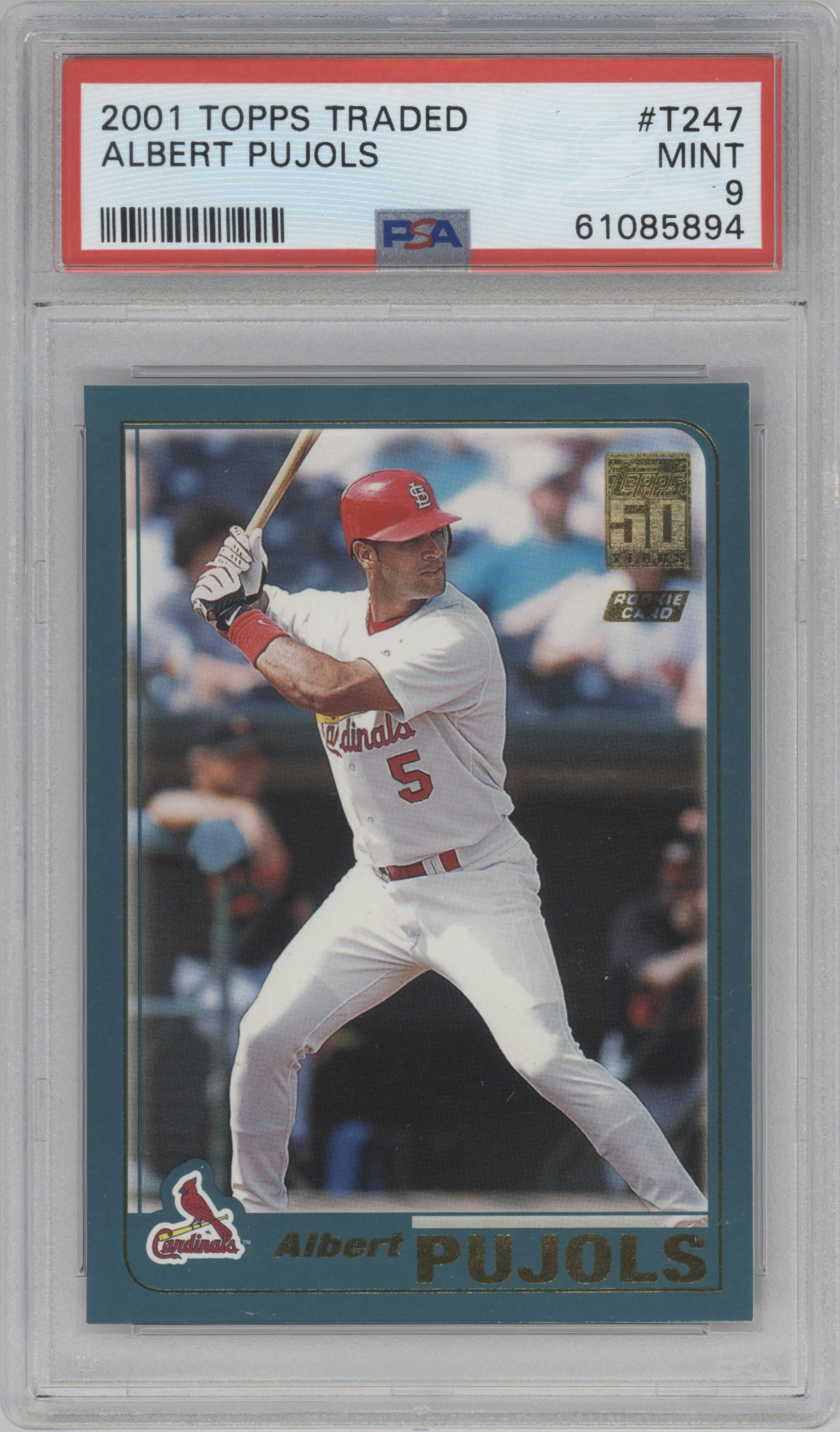 Albert Pujols from the 2001 Topps Traded  set graded by PSA and given an overall grade of 9.