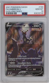 Umbreon V from the 2021 Pokemon SWSH set graded by PSA and given an overall grade of 10.