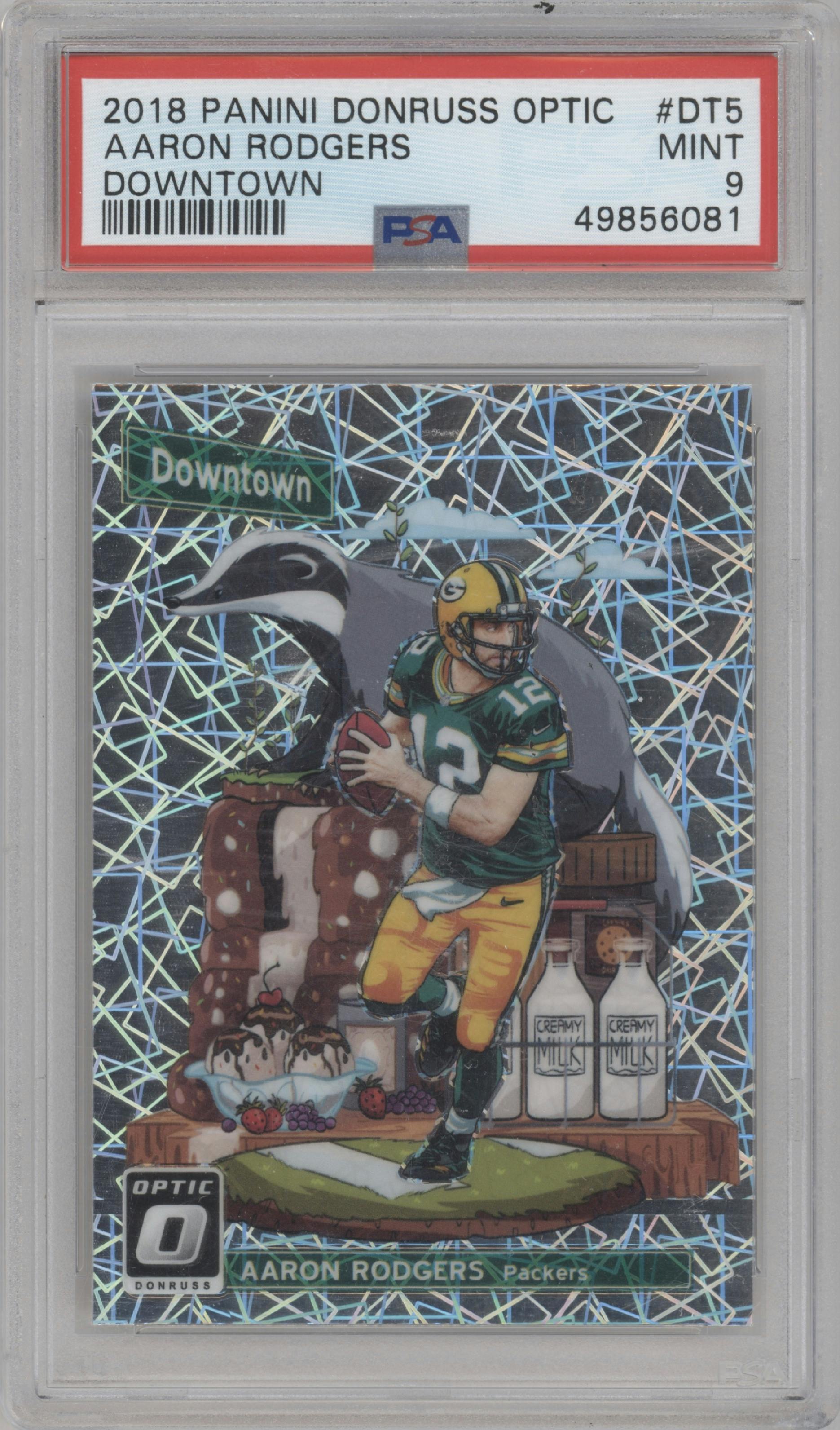 Aaron Rodgers from the 2018 Panini Donruss Optic set graded by PSA and given an overall grade of 9.