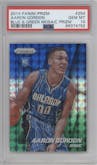 Aaron Gordon from the 2014-15 Panini Prizm set featuring a Blue & Green Mosaic parallel graded by PSA and given an overall grade of 10.