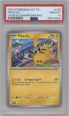 Pikachu from the 2024 Pokemon SV set featuring a 2024 World Championship parallel graded by PSA and given an overall grade of 10.