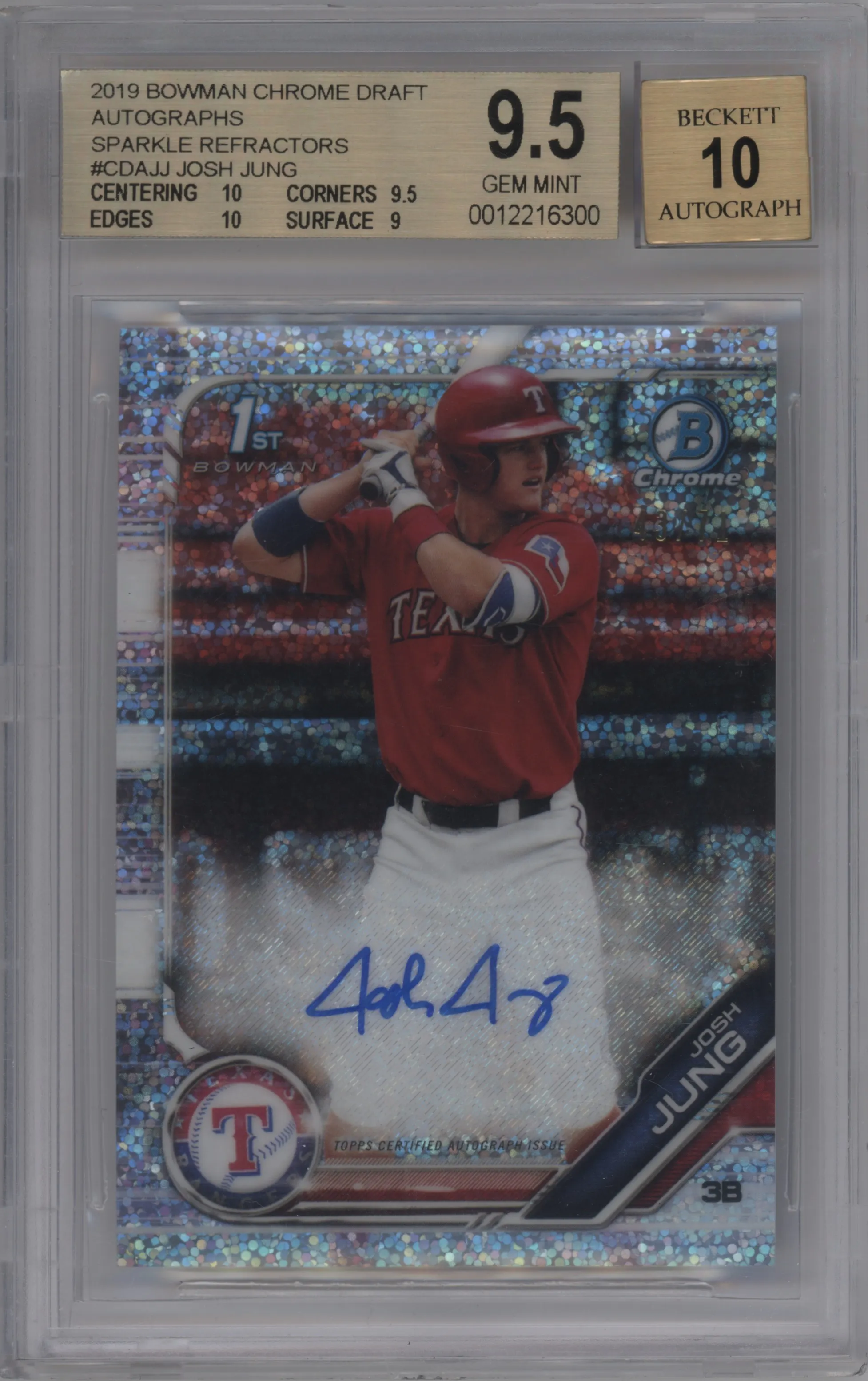 2019 Bowman Draft Chr.DP Auto Josh Jung Sparkles Refractor #CDA-JJ BGS 9.5