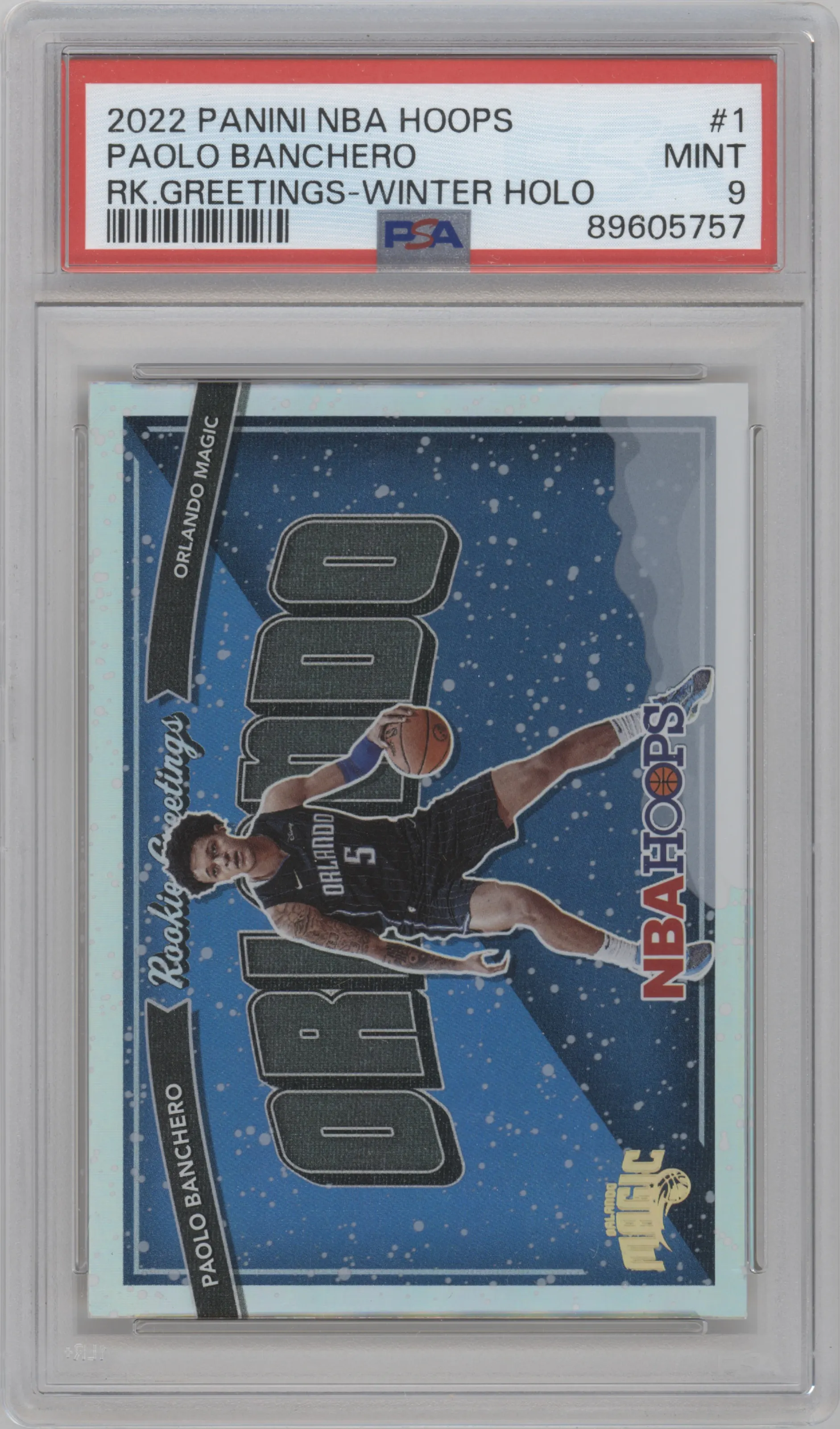 2022 Panini NBA Hoops Rke.Greetings Paolo Banchero Winter Holo #1 PSA 9