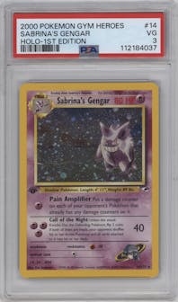 Sabrina's Gengar from the 2000 Pokemon GH set graded by PSA and given an overall grade of 3.