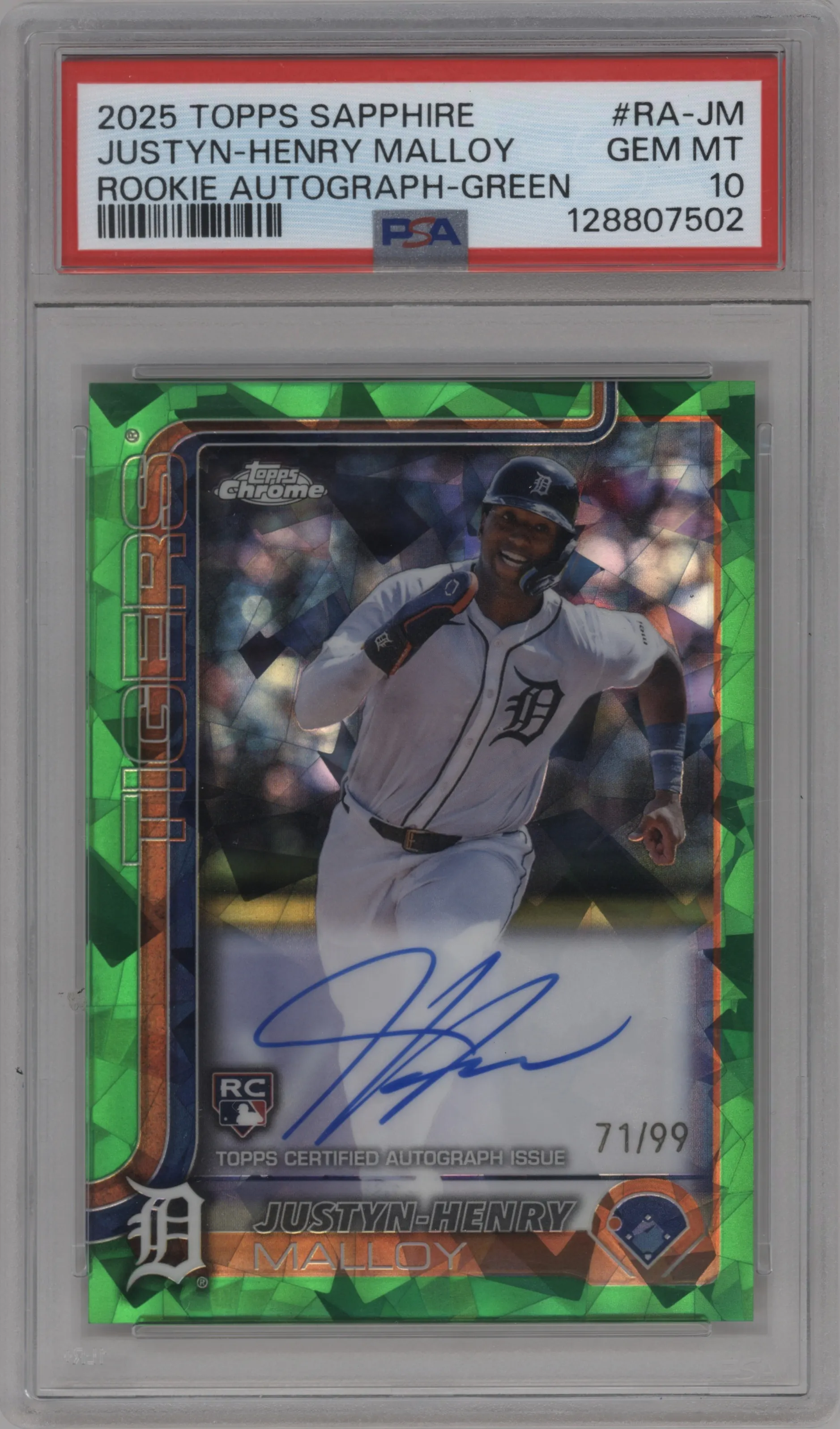 2025 Topps Chrome Sapphire Edition Rke.Auto Justyn-Henry Malloy Green #RA-JM PSA 10