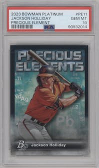 Jackson Holliday from the 2023 Bowman Platinum set graded by PSA and given an overall grade of 10.