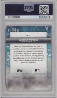Jackson Holliday from the 2023 Bowman Platinum set graded by PSA and given an overall grade of 10.