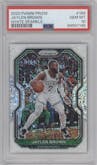 Jaylen Brown from the 2020-21 Panini Prizm set featuring a White Sparkle parallel graded by PSA and given an overall grade of 10.