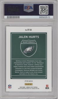 Jalen Hurts from the 2020 Panini Donruss Optic set graded by PSA and given an overall grade of 10.