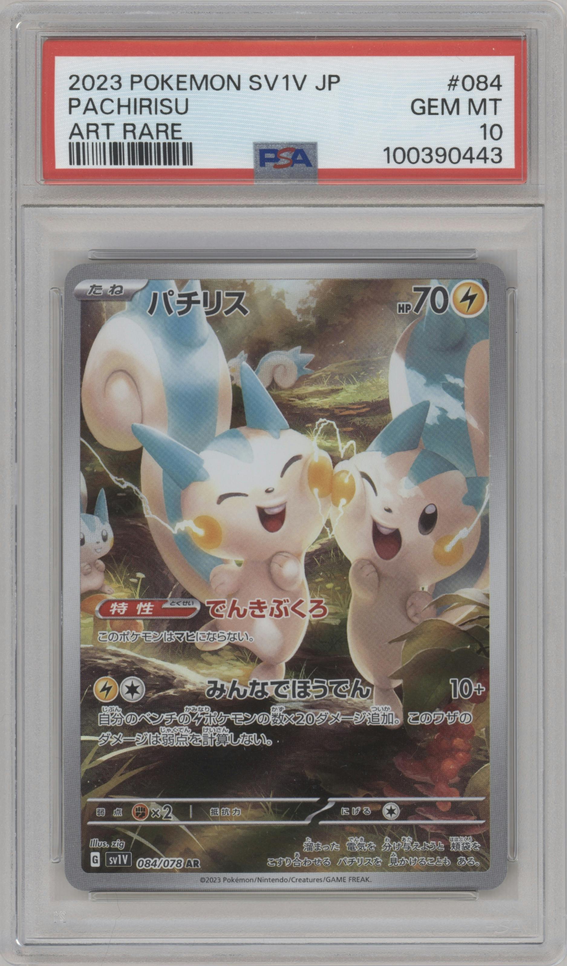 Pachirisu from the 2023 Pokemon SV JPN set graded by PSA and given an overall grade of 10.