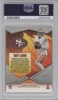 Trey Lance from the 2022 Panini Phoenix set featuring a Black parallel graded by PSA and given an overall grade of 10.
