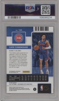 Cade Cunningham from the 2021-22 Panini Contenders Optic set featuring a Blue parallel graded by PSA and given an overall grade of 9.