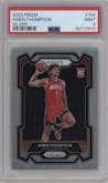 Amen Thompson from the 2023-24 Panini Prizm set featuring a Silver Prizm  parallel graded by PSA and given an overall grade of 9.