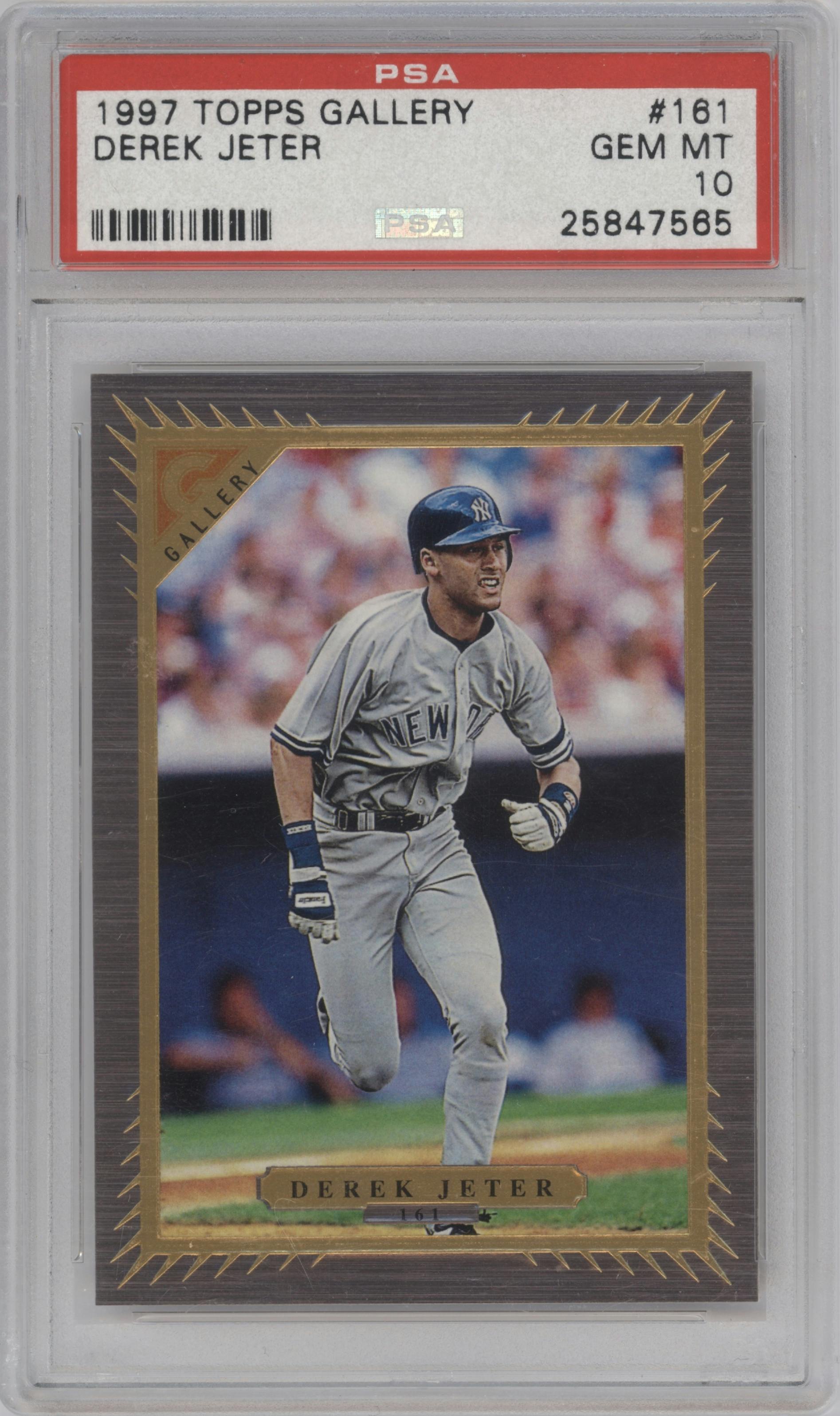 Derek Jeter from the 1997 Topps Gallery set graded by PSA and given an overall grade of 10.