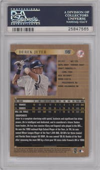 Derek Jeter from the 1997 Topps Gallery set graded by PSA and given an overall grade of 10.