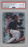 Francisco Lindor from the 2015 Bowman’s Best set featuring a Refractor parallel graded by PSA and given an overall grade of 10.