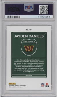 Jayden Daniels from the 2024 Donruss Optic set graded by PSA and given an overall grade of 10.