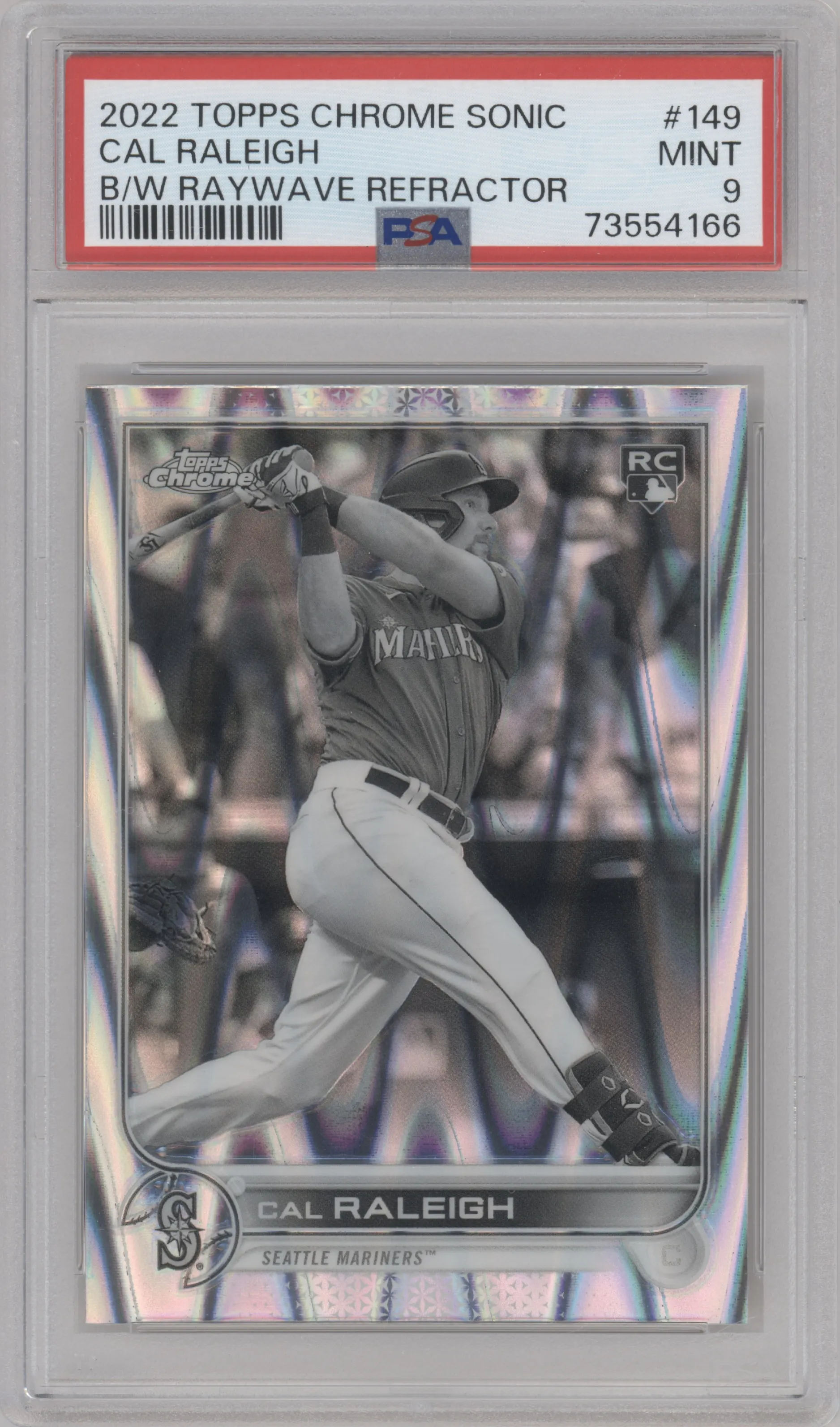 2022 Topps Chrome Sonic Cal Raleigh Black/White RayWave #149 PSA 9