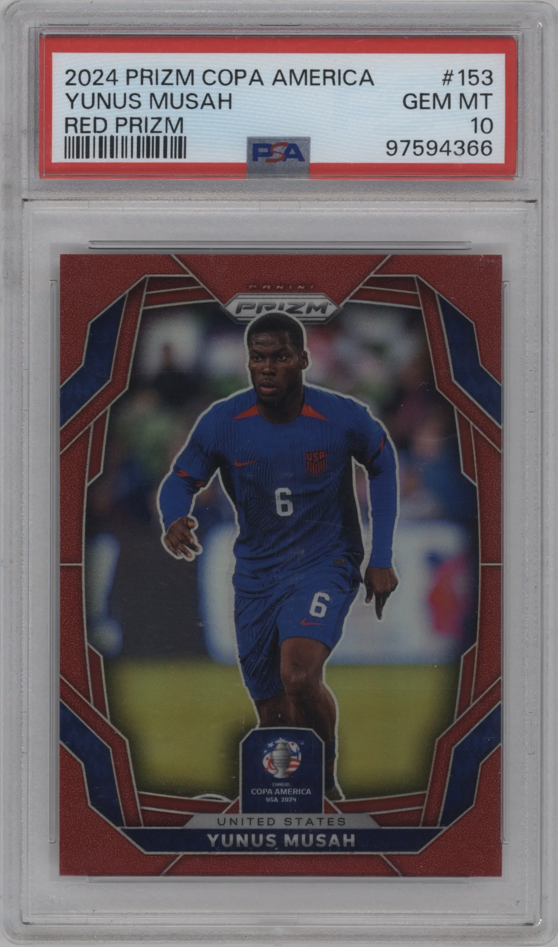 2024 Panini Prizm CONMEBOL Copa America Yunus Musah Red #153 PSA 10