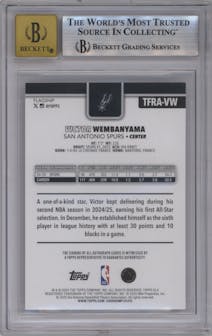Victor Wembanyama from the 2025-26 Topps set graded by Beckett and given an overall grade of 8.5.