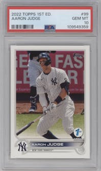 Aaron Judge from the 2022 Topps 1st Edition set graded by PSA and given an overall grade of 10.