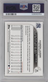 Aaron Judge from the 2022 Topps 1st Edition set graded by PSA and given an overall grade of 10.