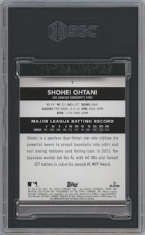 Shohei Ohtani from the 2024 Topps Museum Collection set featuring a Copper parallel graded by SGC and given an overall grade of 8.5.