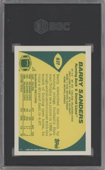 Barry Sanders from the 1989 Topps Traded set graded by SGC and given an overall grade of 8.