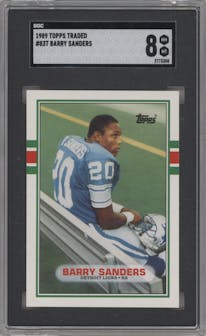 Barry Sanders from the 1989 Topps Traded set graded by SGC and given an overall grade of 8.