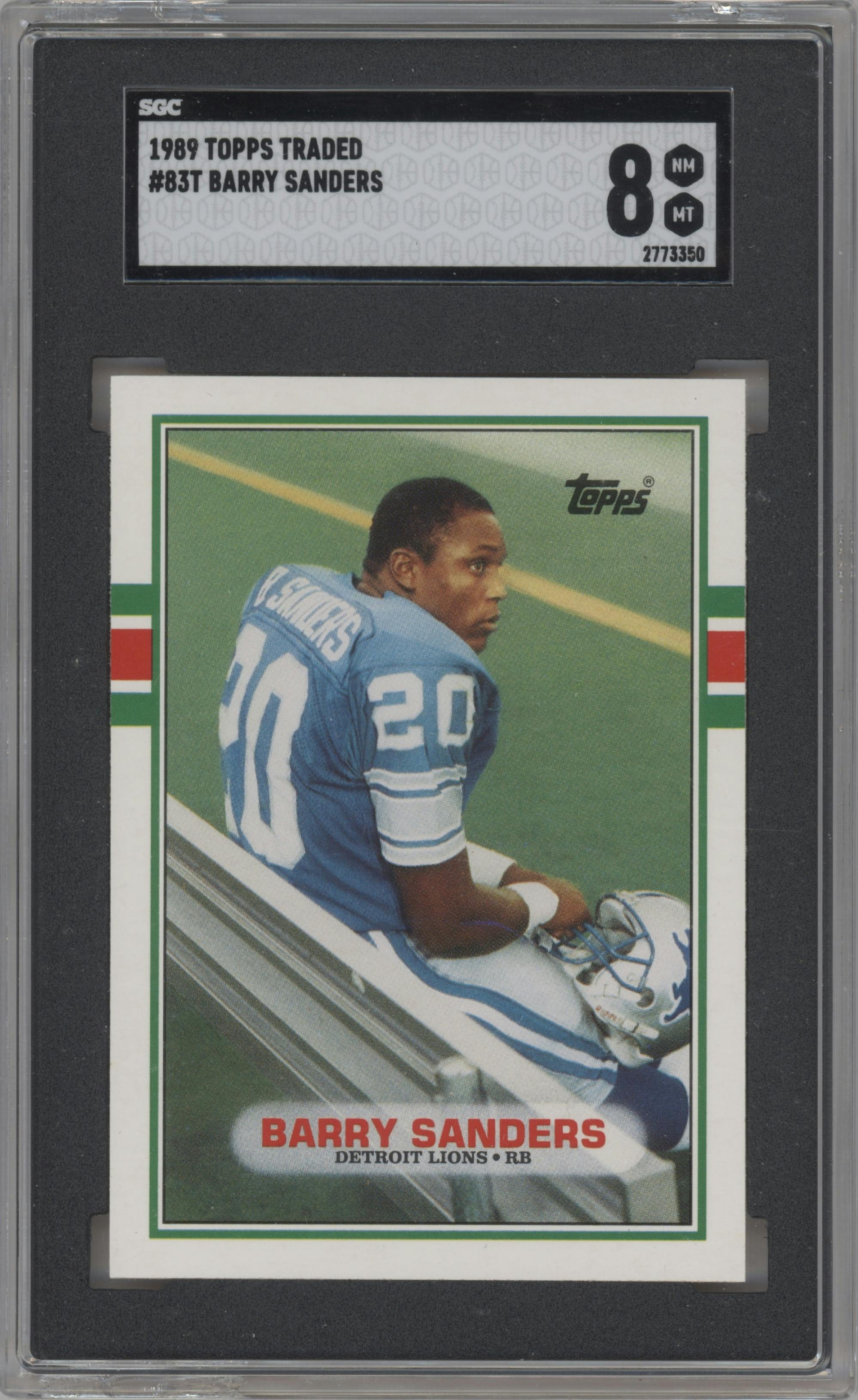 Barry Sanders from the 1989 Topps Traded set graded by SGC and given an overall grade of 8.